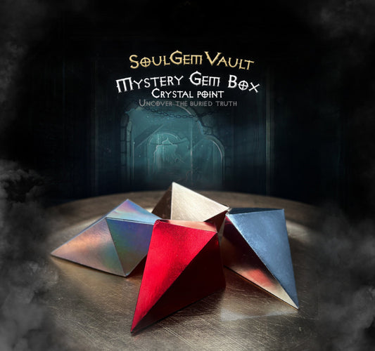 Colorful geometric gemstones with 'SoulGem Vault' text and dark background