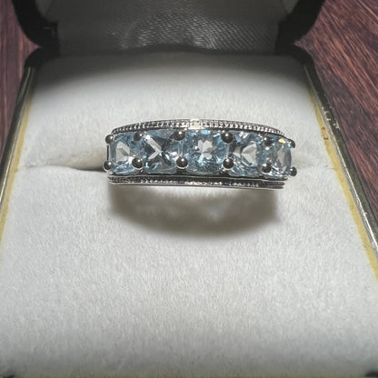 White Gold Rhodium Over Sterling Silver Ring with Blue Topaz - Size 7