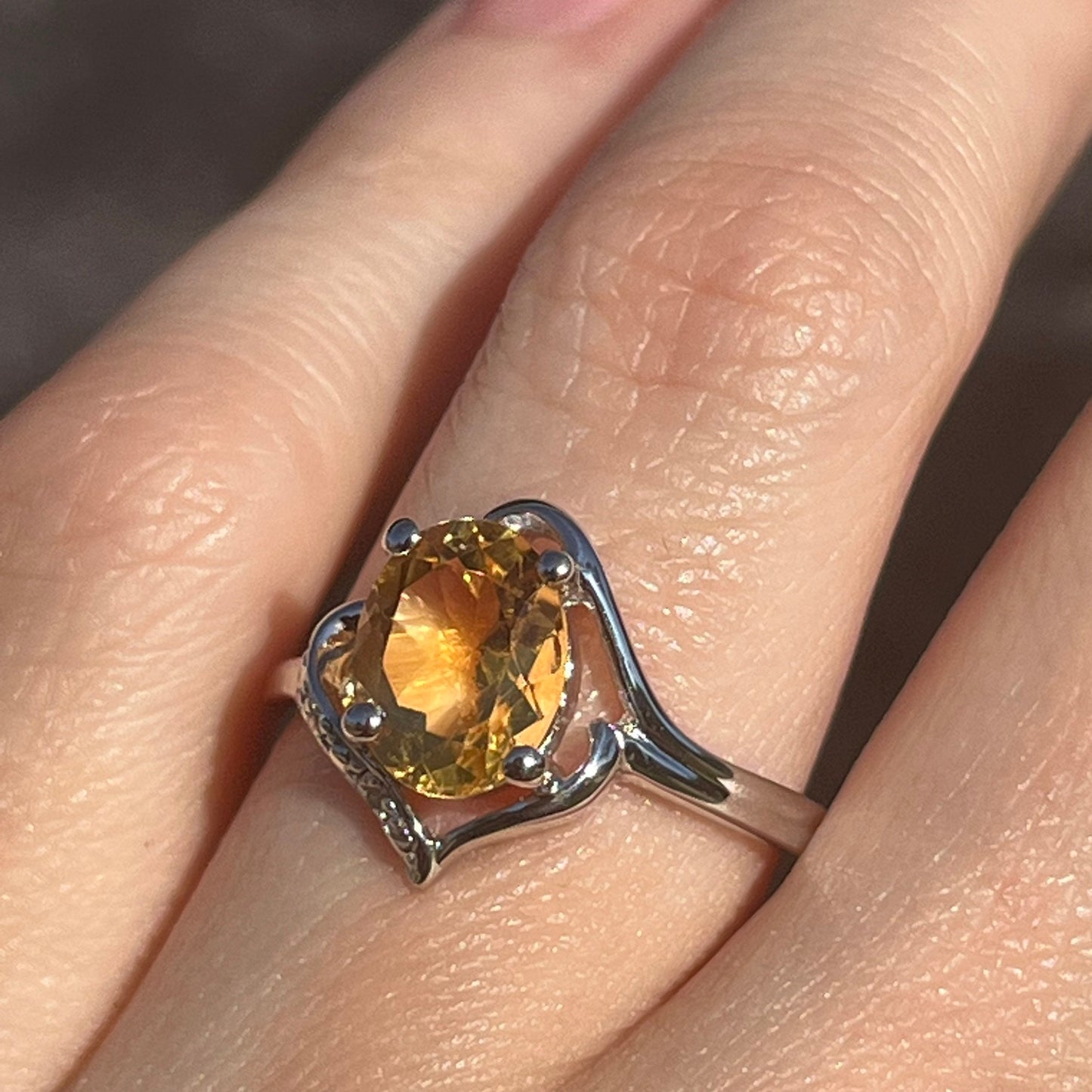 Citrine with diamond sterling silver ring covered with 14k gold