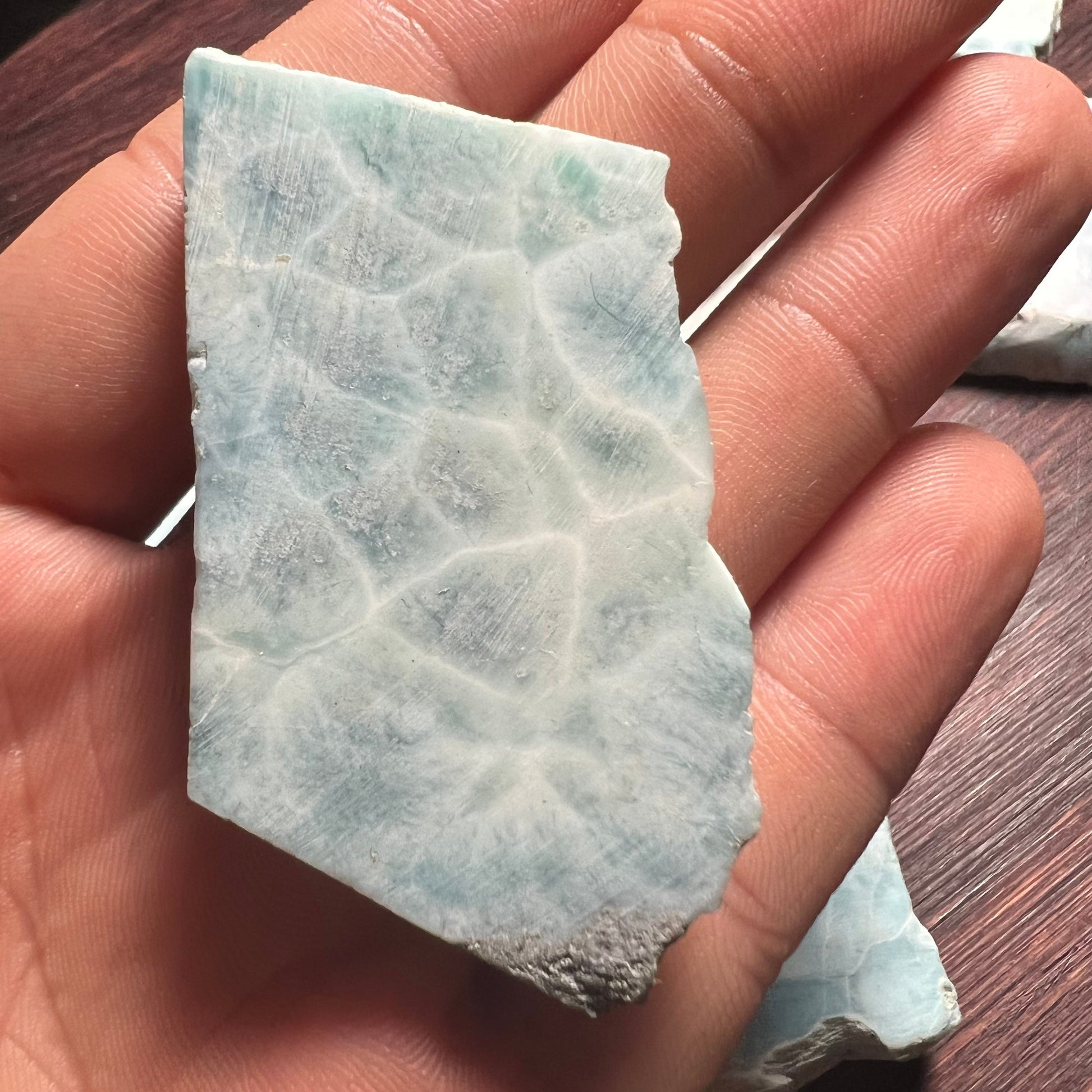 Larimar slab in hand