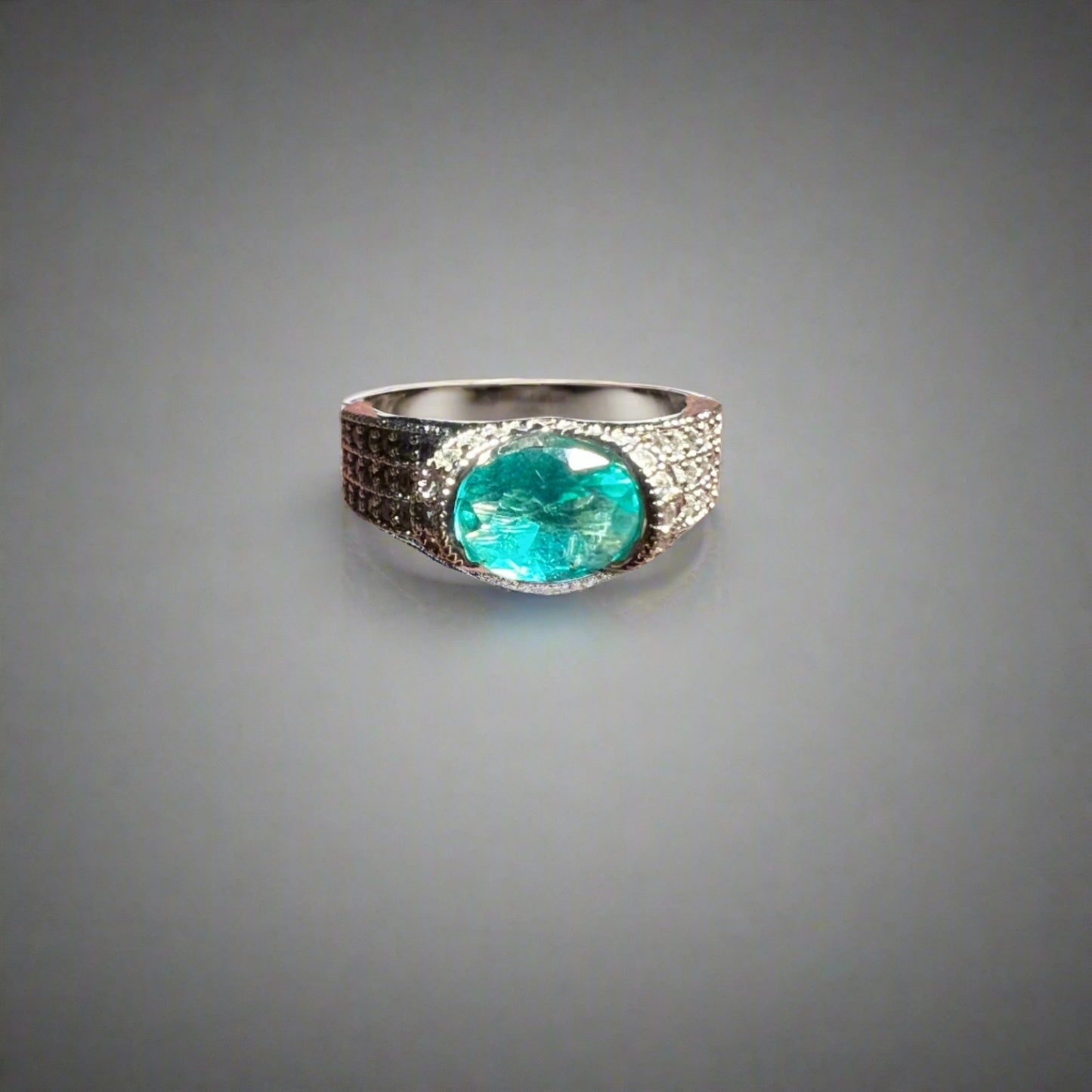 Aquamarine with cubic zirconia Ring indoor lighting