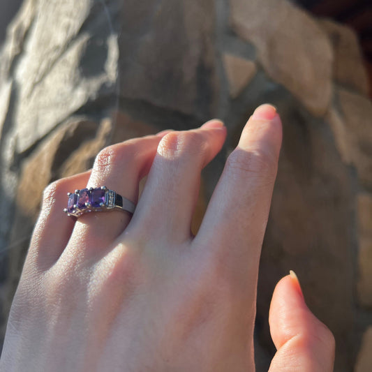 Rhodium over Sterling Silver Amethyst Ring | Size 7