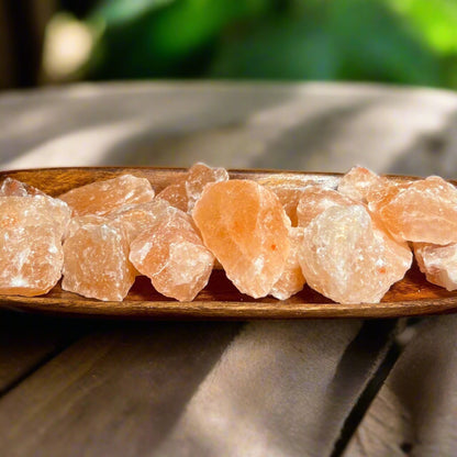 Natural Himalayan salt chunk on a table